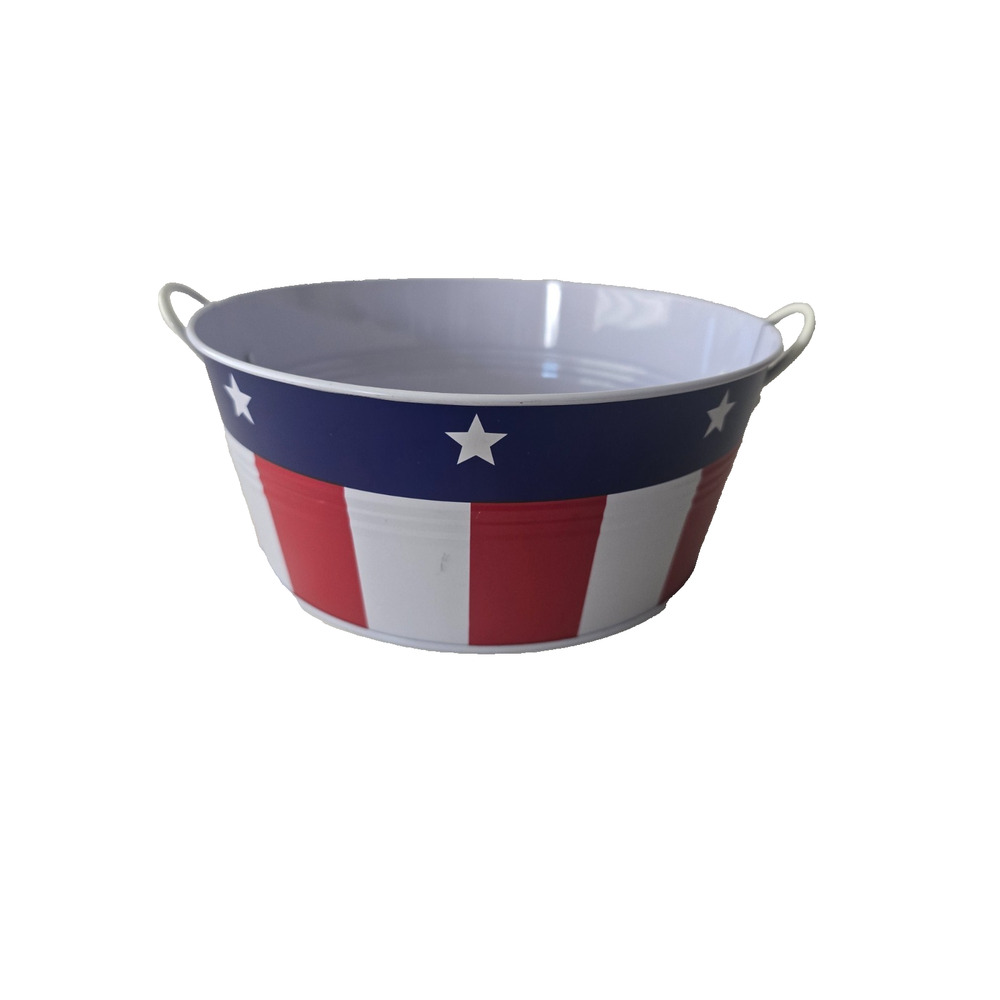 9" Metal Stars & Strips Patriotic Bucket w/Handles